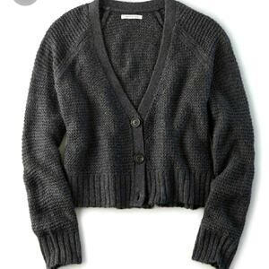 [American Eagle Outfitters] Gray Cropped V-Neck Knit Cardigan Sweater Sz Large L